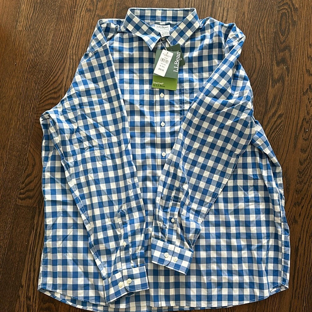 Men’s Blue Check LL Bean Button Up Shirt XL Tall